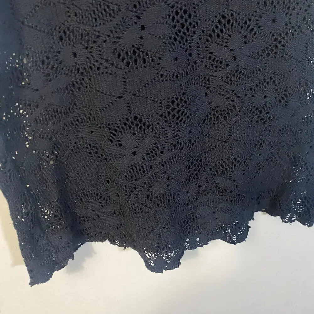 Free People Pretty Sure Black Lace Top High Neck Keyhole Back Fitted Sz XS